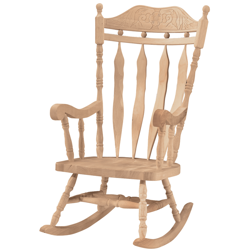 Whitewood Carved Back Cannonball Rocker